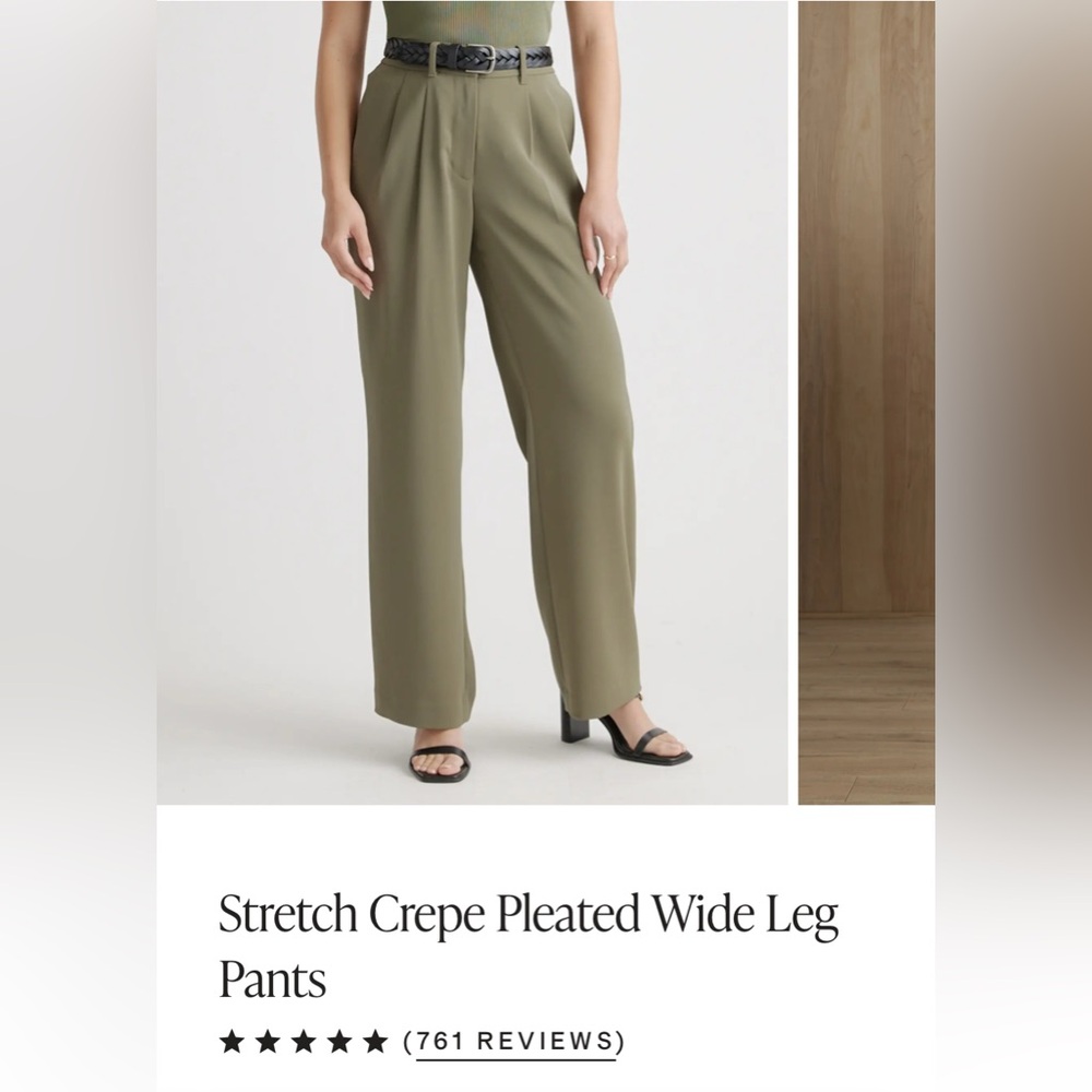 Quince Women Pants Size 14 Stretch Crepe Pleated Front Wide Leg Olive Green
